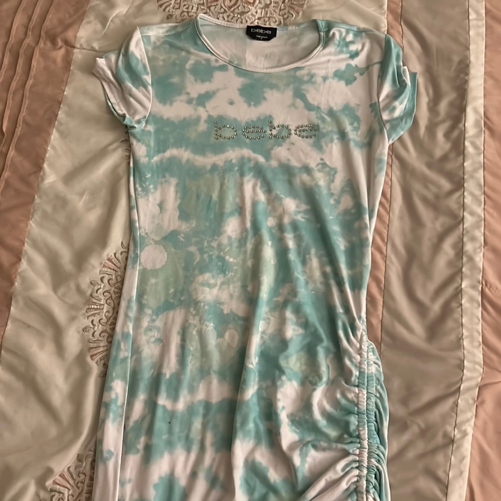 Blue and White BEBE dress with rhinestones